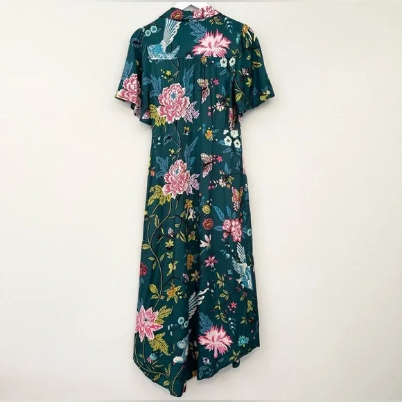 Anthropologie Maeve Green Floral Button Front Shirt Dress Size 8 - Picture 7 of 14